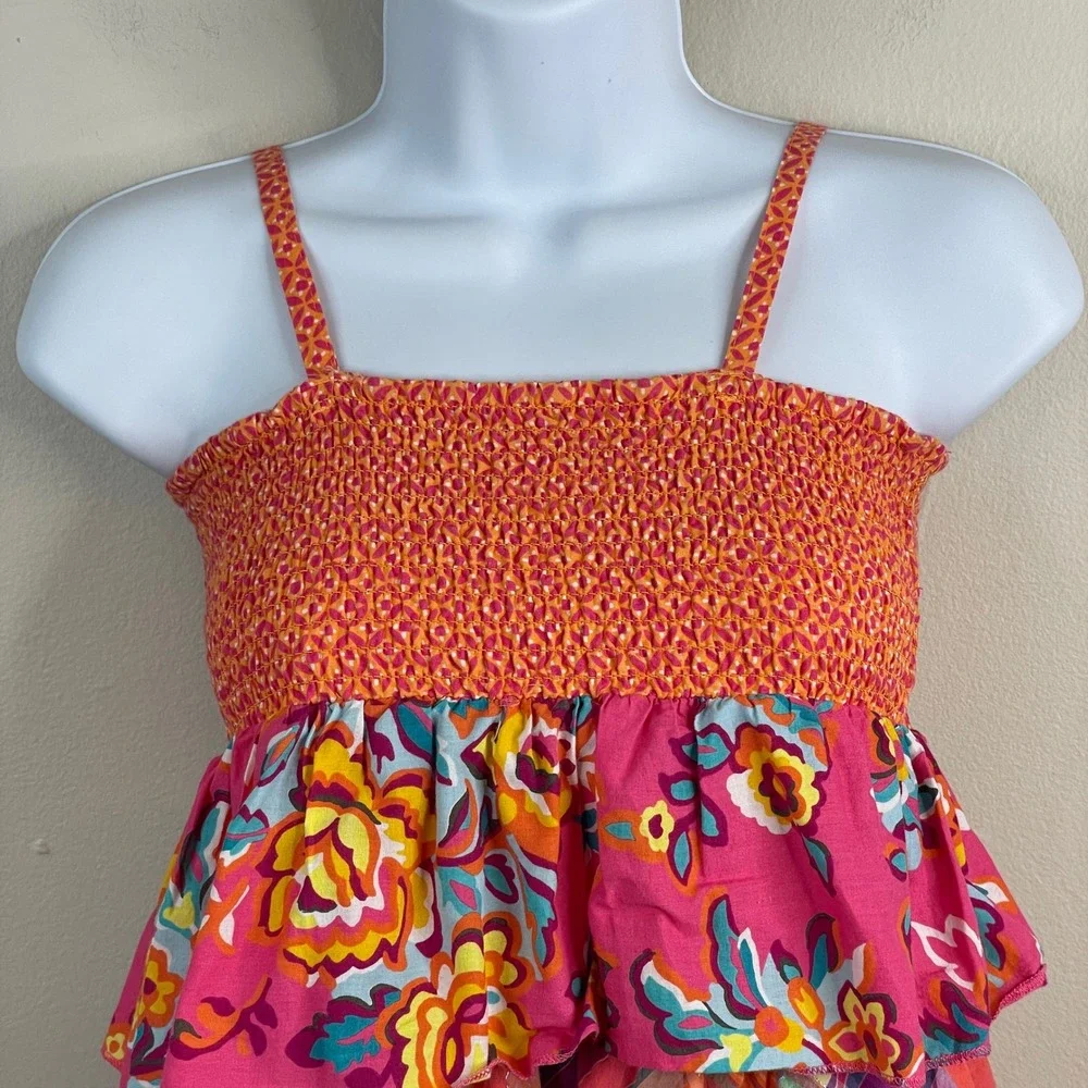 Y2K Childrens Place Ruffle Mixed Print Tank Top Girls Large Boho Vacation School
